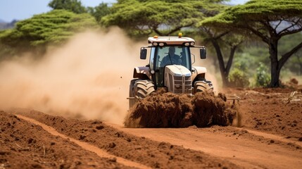 Tractor Plowing Soil in africa.
