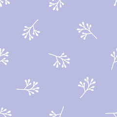 Purple seamless pattern with white plants