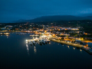 Fototapeta na wymiar Aerial night view of Killybegs, the most important fishing harbour town in Ireland, County Donegal