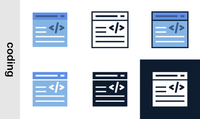 coding illutration icons set. Simple coding icons used web development.