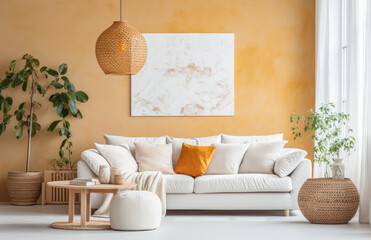 Luxurious living room area composition with minimalistic decoration