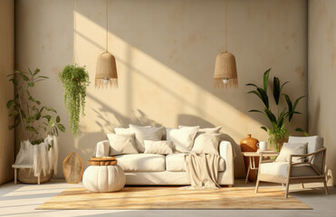 Luxurious living room area composition with minimalistic decoration