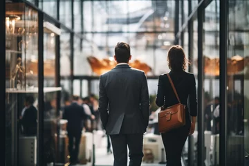 Foto op Plexiglas Rear view of two business people walking in office © alisaaa