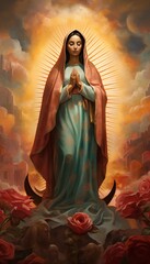 Lady of guadalupe nuestra senora de guadalupe icon card illustration