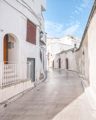 White street in the Vieste town, Gargano, Puglia region, Italy.