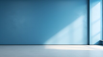 Abstract Play of Shadow and Sunlight on a Shiny Blue Wall, Perfect for Modern and Creative Presentation Backgrounds