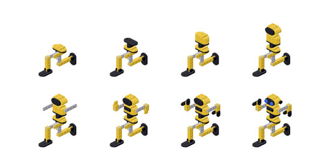 Step-by-step instructions for assembling a yellow robot. Vector