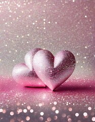 Fototapeta premium A pair of 3D rendered Glitter Hearts on a Glitter Bokeh Background. For Valentine's day, Mother's day, Wedding or Love related events.