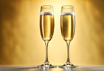 Two champagne glasses and golden background