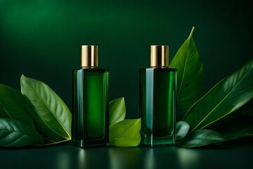 green perfume container mockup ,  vegetal cosmetics  flacon template