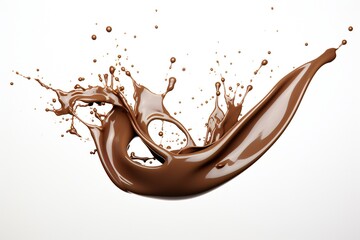 Chocolate splash design element on white background Generative AI 