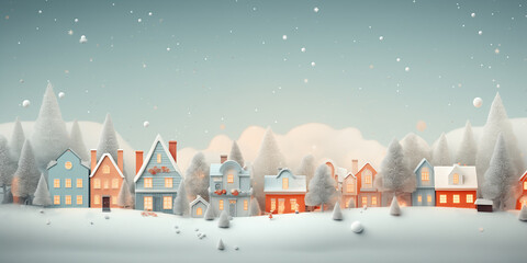 Christmas winter fairy village landscape. minimal