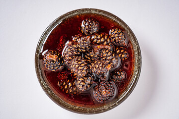 Pine jam in the glass dish