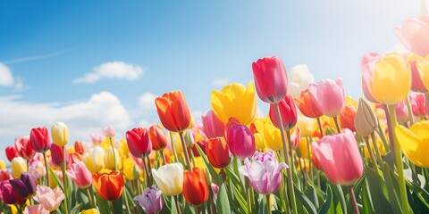 Scenic Tulip Field View, A Breathtaking Floral Landscape for Your Projects