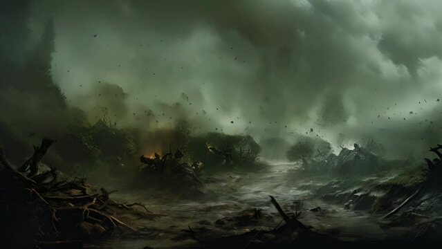 A mystical mudslide shimmering with eldritch energy and shrouded in an eerie fog an eerily foreboding omen of disaster and death.