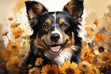bernese mountain dog with flowers