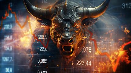 Aktien Börse - Bulle - Chart (Generative KI) - obrazy, fototapety, plakaty