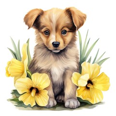 chihuahua puppy with flowers