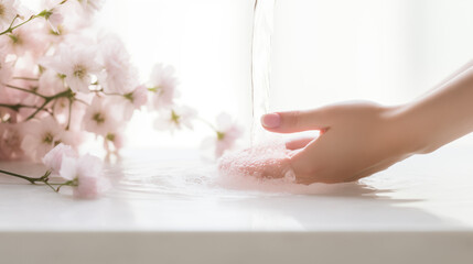 Naklejka premium Close up of washing hands with soap