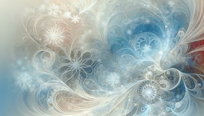 Abstract background with a theme of a frosty winter morning, featuring soft white and light blue colors, resembling frost patterns