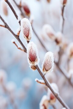 Fototapeta Pussy Willow (Salix Discolor) in the spring at snow break, a traditional Christian Easter decorative plant
