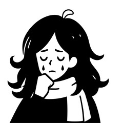 Woman Cold Flu and fever vector silhouette illustration black color