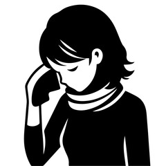 Woman got Fever and Cold Flu vector silhouette illustration