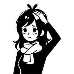 Woman got Fever and Cold Flu vector silhouette illustration