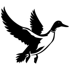 Flying Duck Vector silhouette illustration black color, Duck Vector silhouette