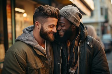 A Tender Embrace: A Painting of Love, Acceptance, and Connection. Two gay men kissing and sharing an intimate moment with each other. LGBTQI+ Love 