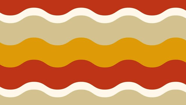 数色のカラフルな波打つ縞模様が縦にスクロールする背景向けアニメーション素材　10秒ループ　渋めの　ベージュ／黄土色／赤茶色