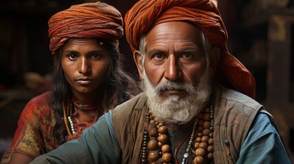 Portrait of traditional Indian people with turban - obrazy, fototapety, plakaty