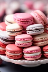 Fototapeta na wymiar Assorted pink macarons, Valentine's Day or Baby Gender reveal party treats, adorable romantic gift
