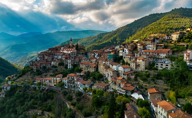View of Apricale in the Province of Imperia, Liguria, Italy - obrazy, fototapety, plakaty