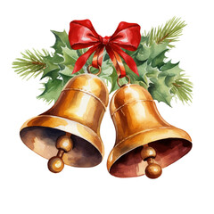 Vector watercolor illustration christmas bells isolated