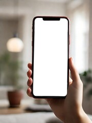 Close-up Women holding phone with blank white screen. A Generative AI Digital Illustration.

