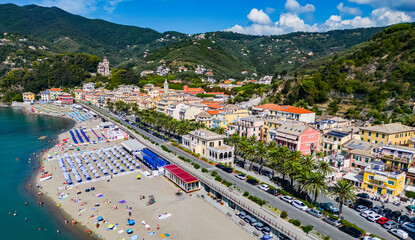 Fototapeta na wymiar Aerial view of the tourist resort Moneglia, Liguria, Italy