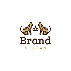 logo of two bengal cats and crown - obrazy, fototapety, plakaty