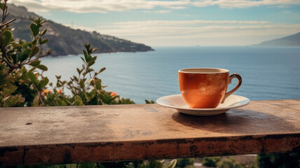 Travel,sea view,coffee in front of the sea