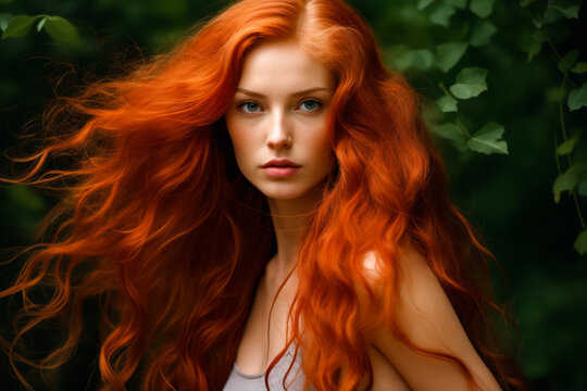 Woman with long red hair is posing for picture.
