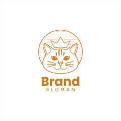 Cute cat head logo with crown inside circle