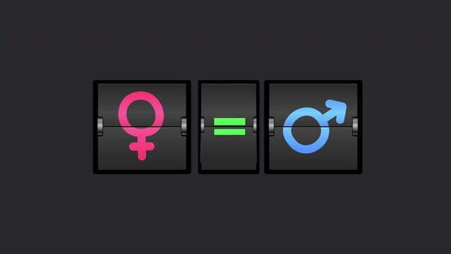 Gender equality concept as flip board turning from unequal to equal male and female symbol