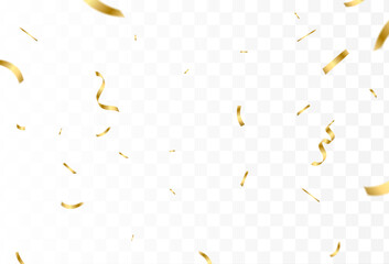 Confetti explosion on transparent background. Shiny golden paper pieces that fly and spread. soft and simple. vector eps 10