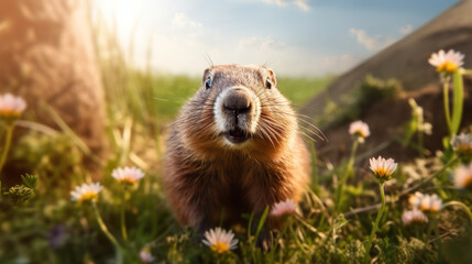 Groundhog in spring. AI