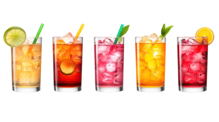 set Alcohol Cocktail Mocktailon transparent. cocktail with lime and mint