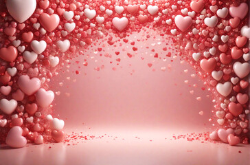 Valentine's Day background, wedding arch with hearts - obrazy, fototapety, plakaty