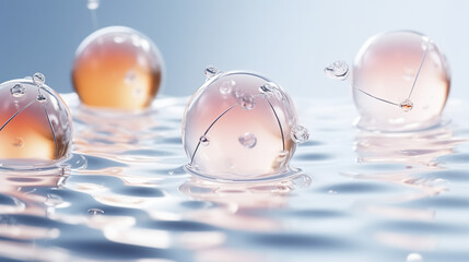 collagen Absorbed into the skin molecule inside bubble on pink skincare Cosmetic Essence, Liquid bubble. Molecule