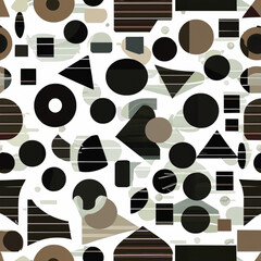 Seamless pattern with black and white circles and shapes