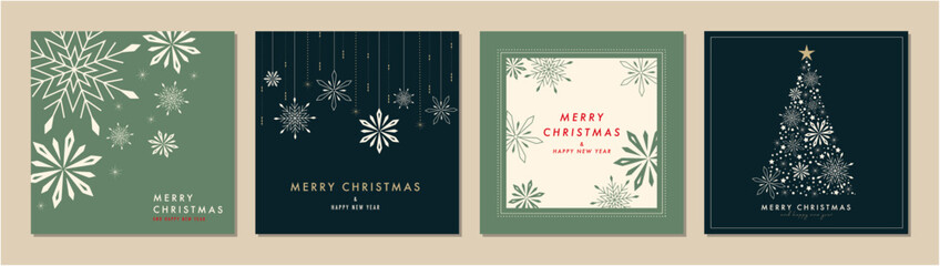クリスマスカードテンプレートセット　背景　クリスマスツリー　雪の結晶　おしゃれ