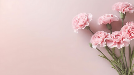 Naklejka na ściany i meble Carnation bouquet on pastel pink table background